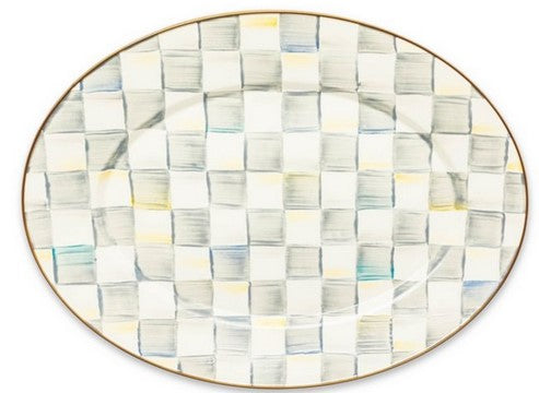 Sterling Check Enamel Oval Platter- Large