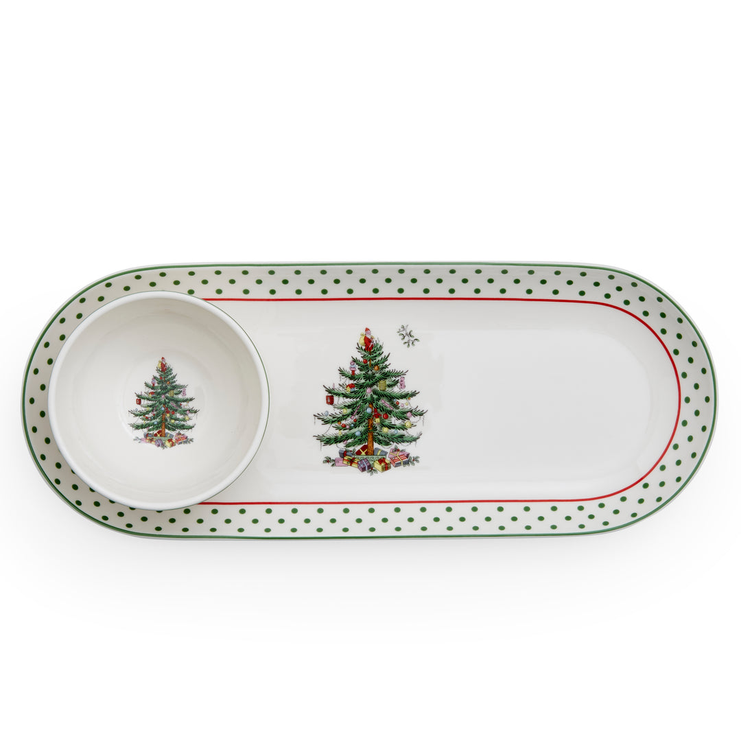 Christmas Tree Polka Dot Oval Chip and Dip