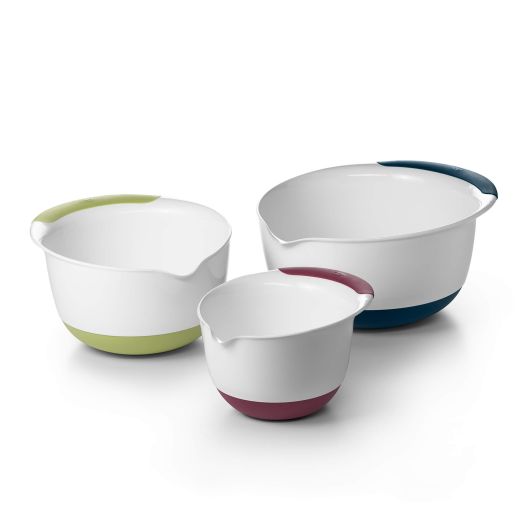 3 Piece Mixing Bowl - Navy, Green, Eggplant Handles
