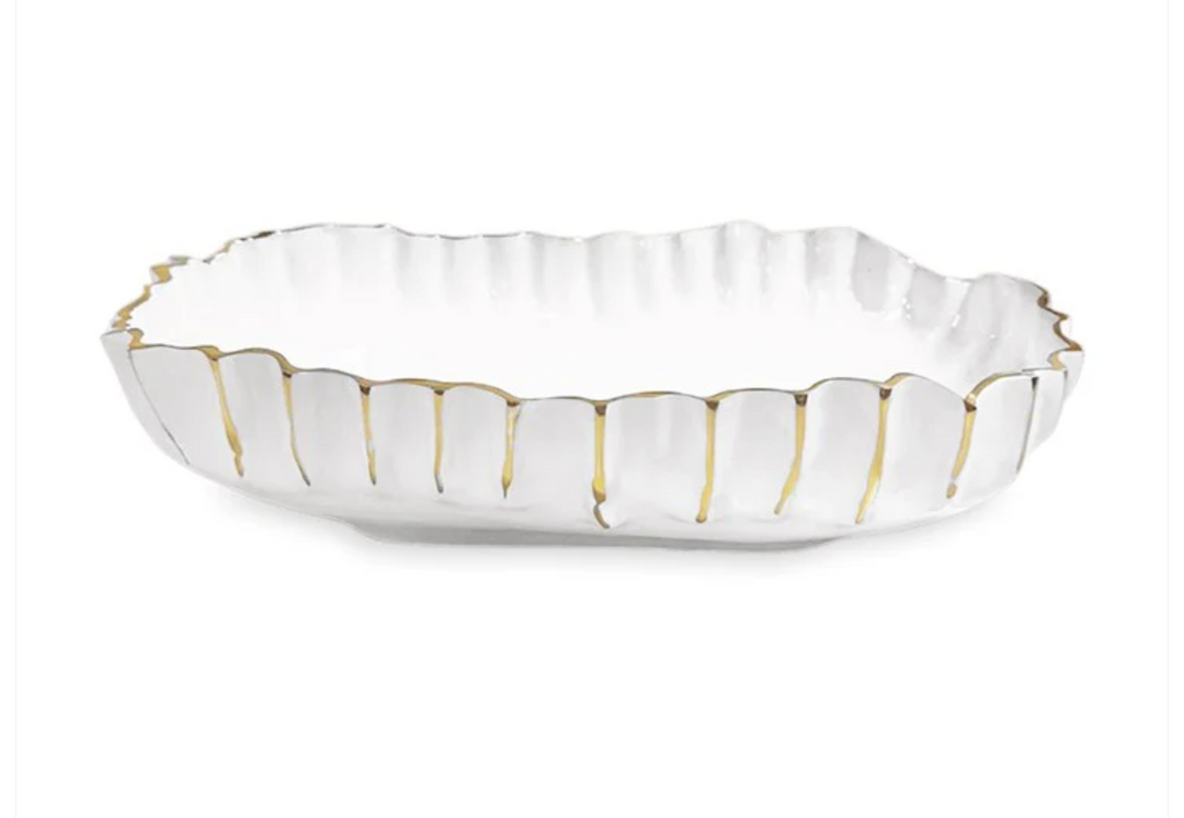 Thanni Mystic Large Oval Bowl White and Gold Short