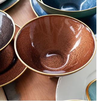 Metallic Glass Copper Deep Bowl Set of 2