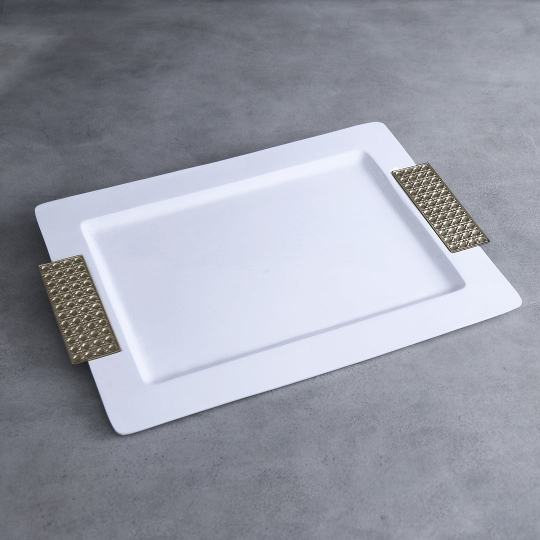 Thanni Rattan Lg Rectangular Tray (White/Gold)