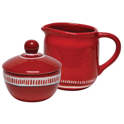 Red Ceramic Sugar & Creamer