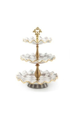 Sterling Check Ceramic Three Tier Sweet Stand