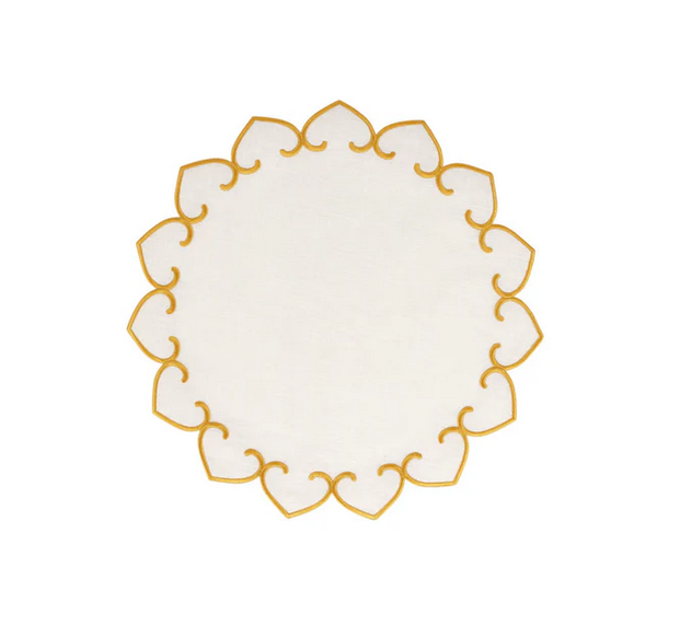 Tessuti White Round Placement w/ Gold Stitching