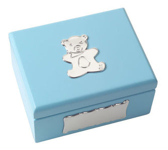 Sterling Baby Blue Wood Teddy Box 3x4