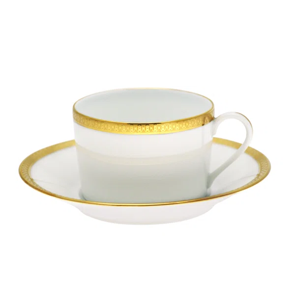 Symphonie Tea Cup and Saucer White and Gold