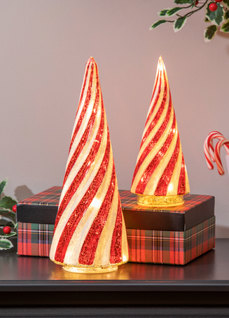 LED Red and White Striped Trees - Set of 2