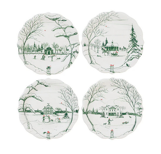 Country Estate Winter Frolic Party Plate S/4 - Evergreen