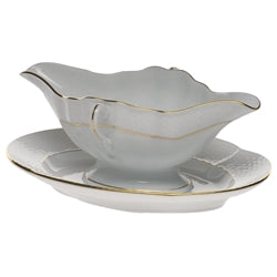 Golden Edge Gravy Boat w/Fixed Stand