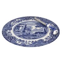 Blue Italian Cheese Plate with Knife Set