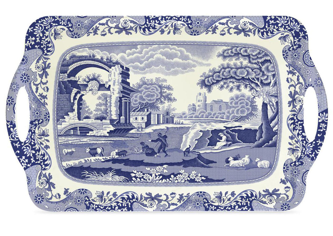 Blue Italian Melamine Handled Tray Large
