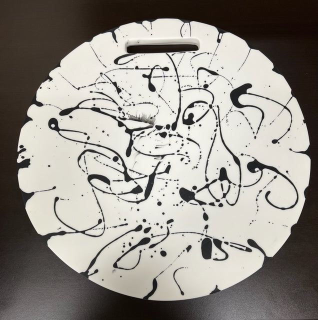 Round Chopping Board White w/Black Splatter