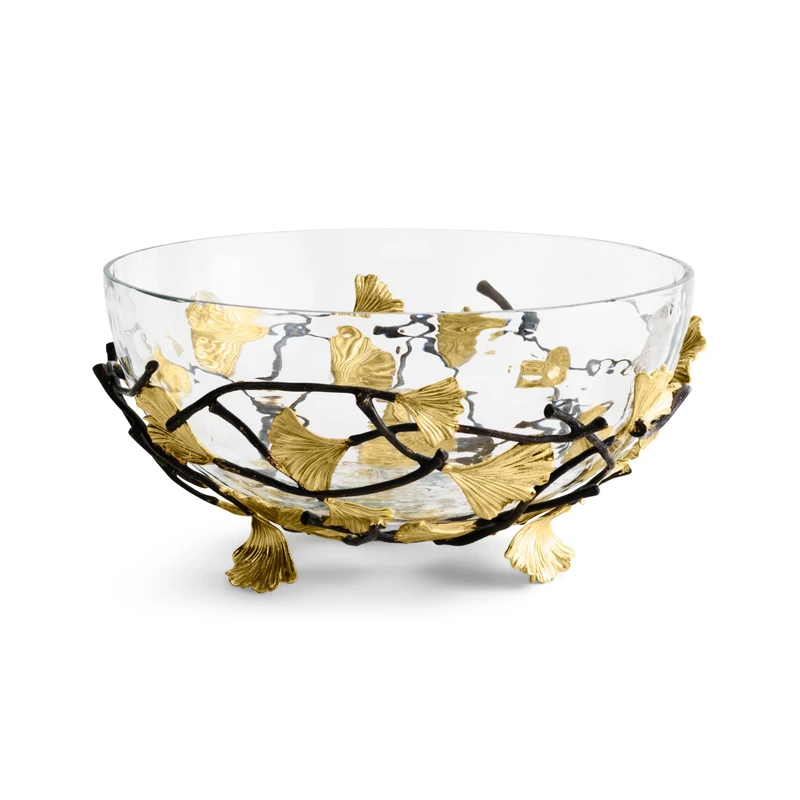 Golden Ginkgo Glass Bowl Medium