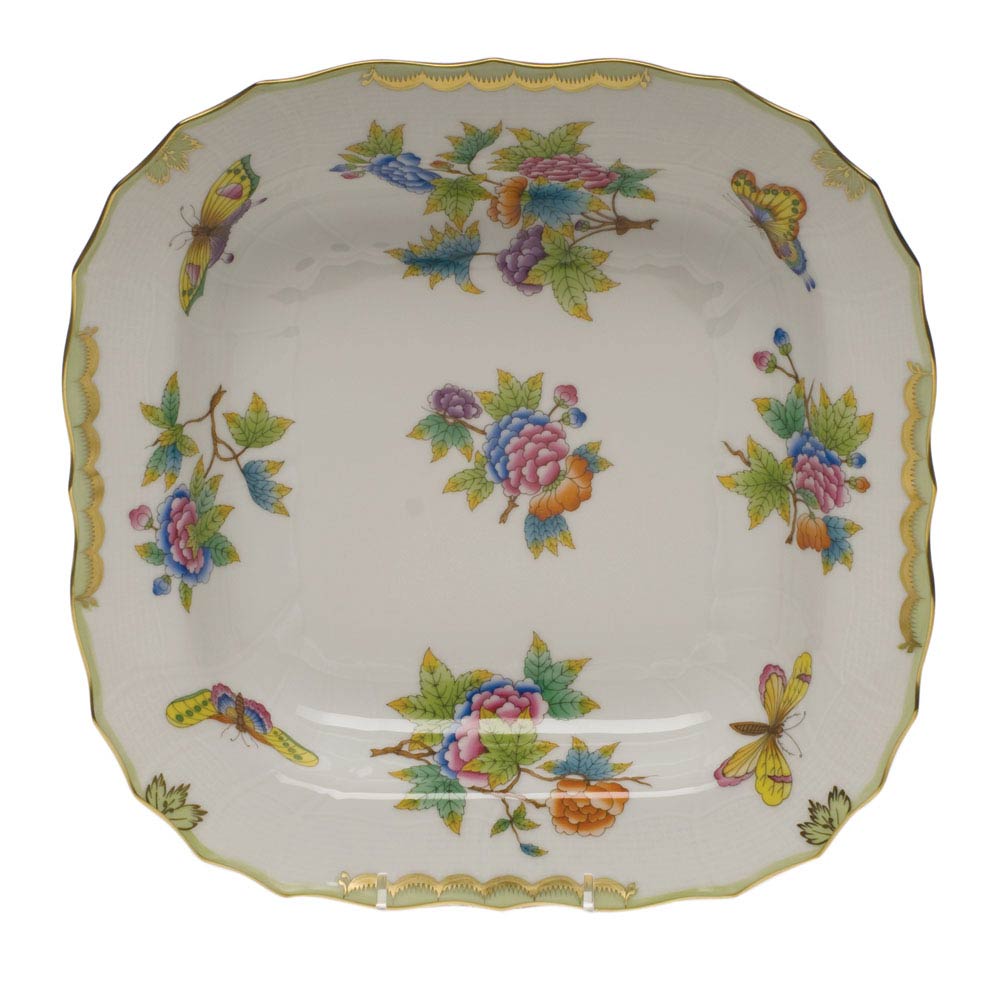 Queen Victoria Green Border SQ Fruit Dish