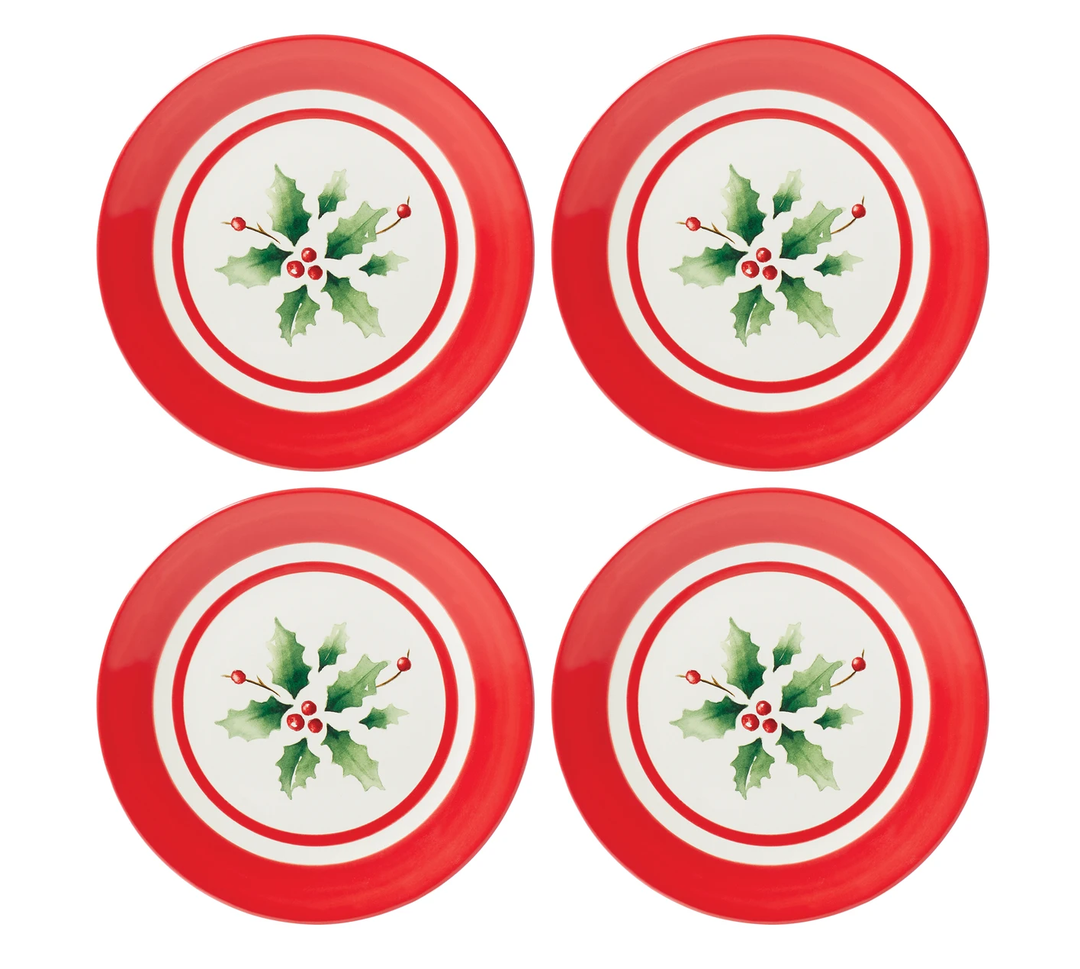 Holiday Handpaint Stripe Dessert Plate Set of 4