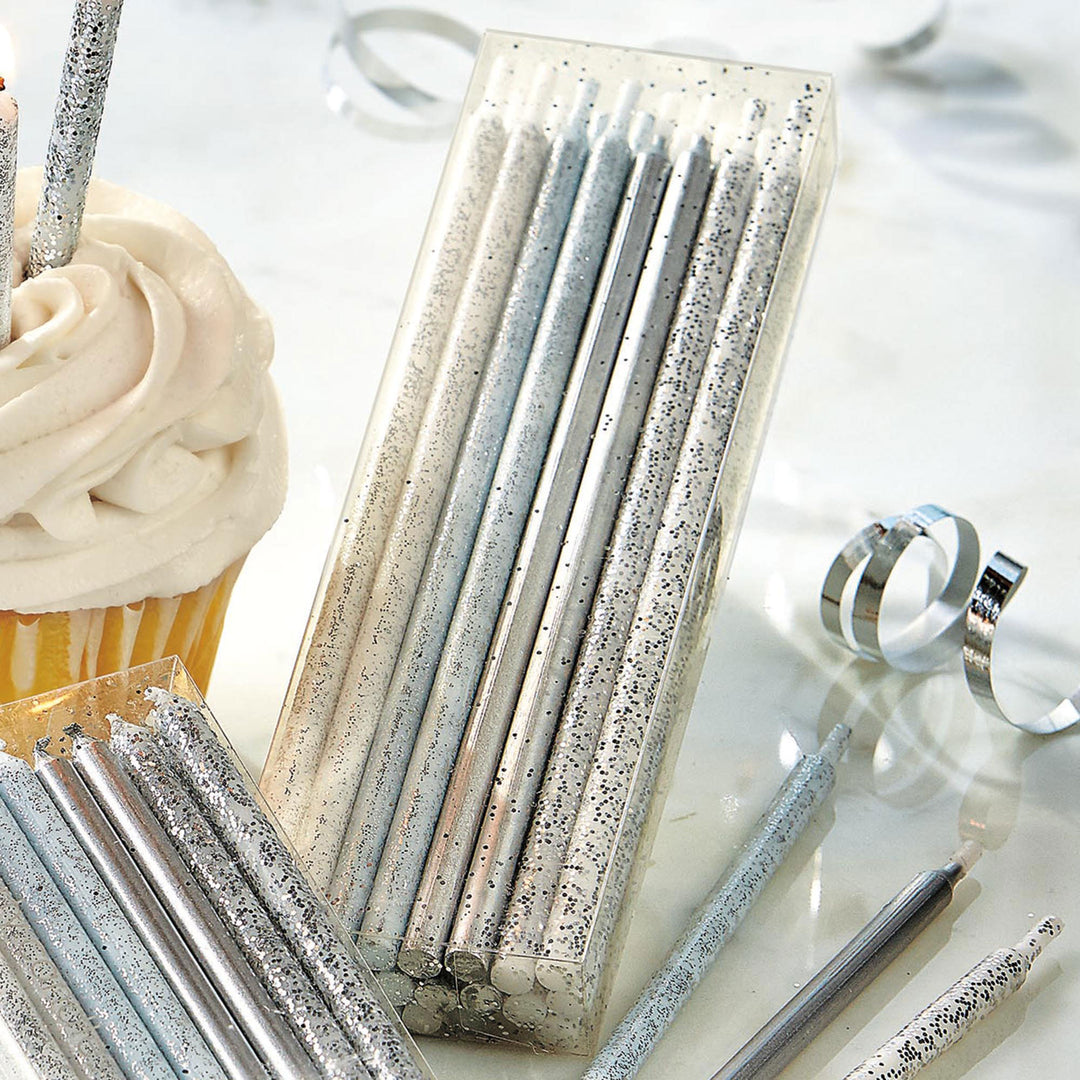 Sparkle N Shine Candles Tall Silver
