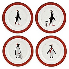 Christmas Penguin Dessert Plates Red Set of 4