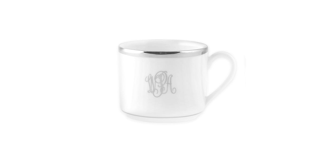 Signature Can Tea Cup White/Platinum with Monogram