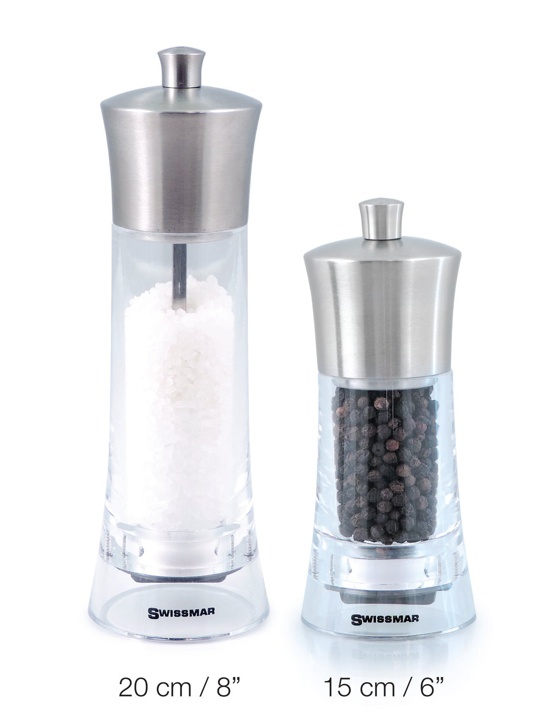 Torre Acrylic Mill With Stainless Topper Salt 8"