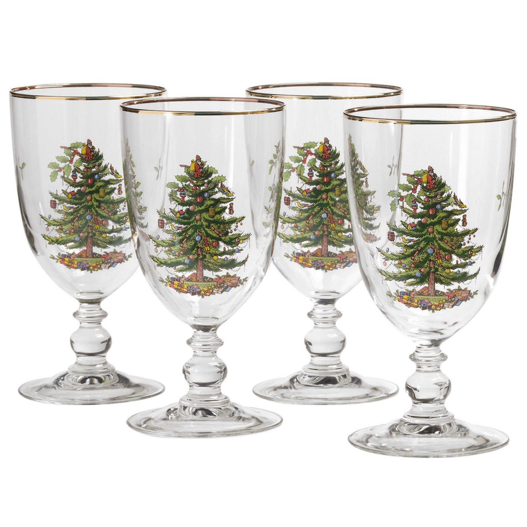 Christmas Tree Pedestal Goblets S/4
