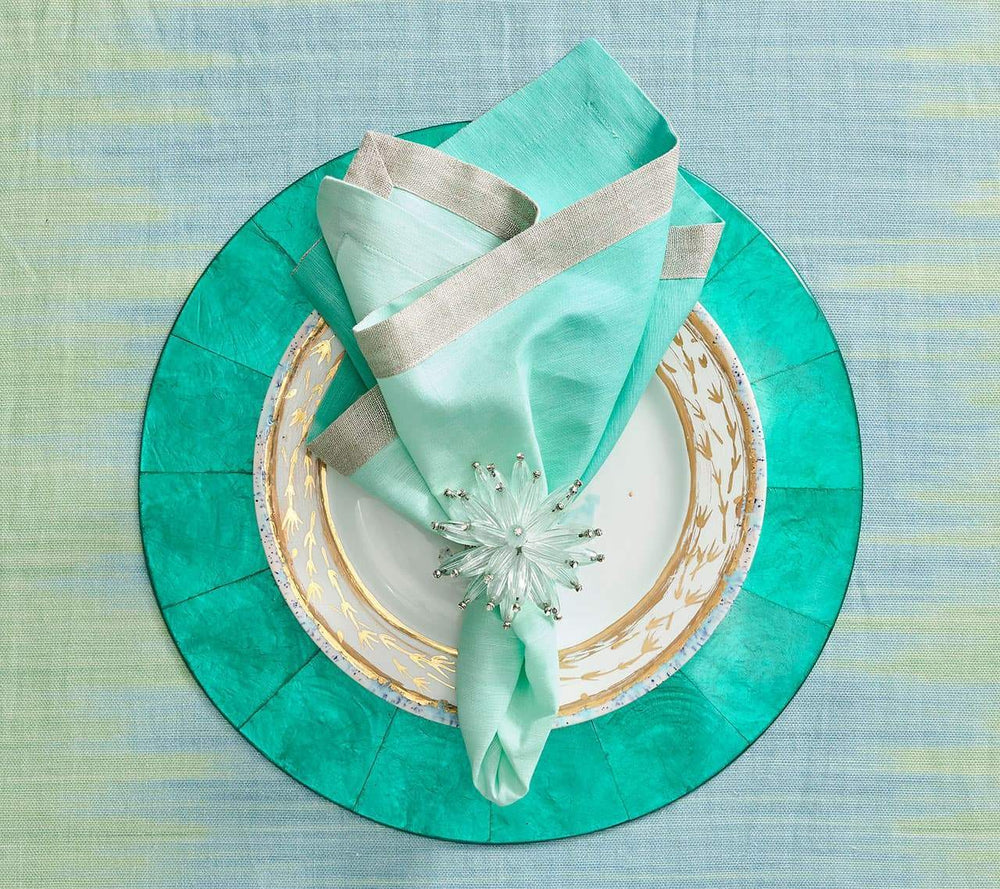 Kim Seybert Napkin Dip Dye Mint and Silver Set of 4