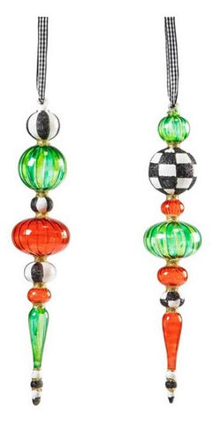 Red & Green Glass Icicle Ornaments- Set of 2