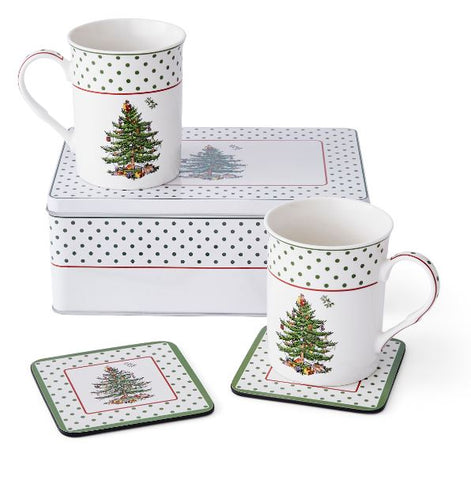 Christmas Tree Polka Dot Mug and Tin Set