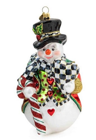 Candy Cane Snowman- Glass Ornament