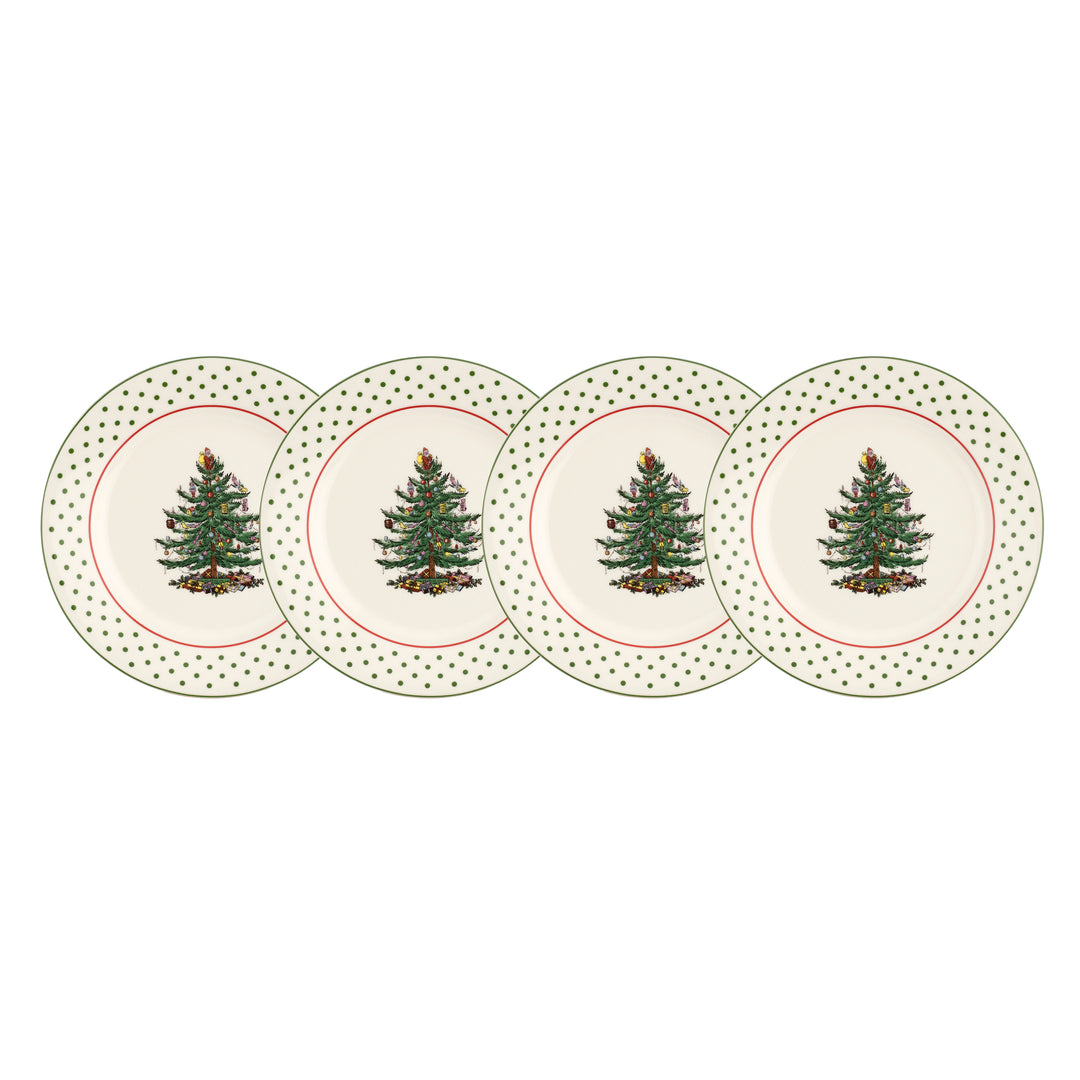 Christmas Tree Polka Dot Tidbit Plates Set of 4