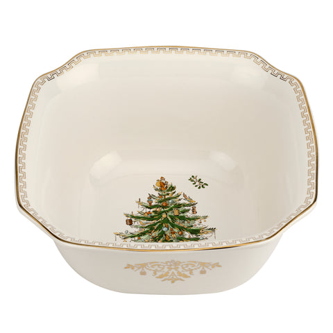 Christmas Tree Gold 10 Inch Square Bowl