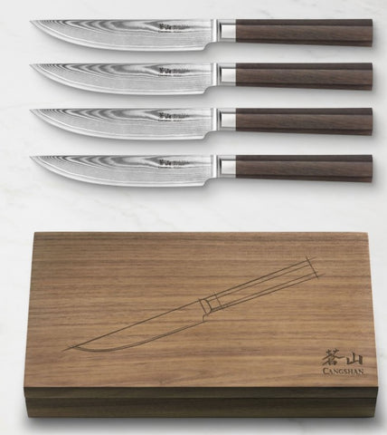 Cangshan Maya 4 pc Steak Knife Set with Walnut Wood Box