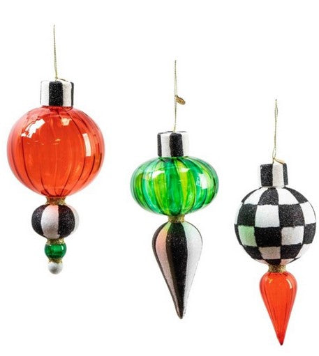 Red & Green Glass Drop Ornaments- Set of 3