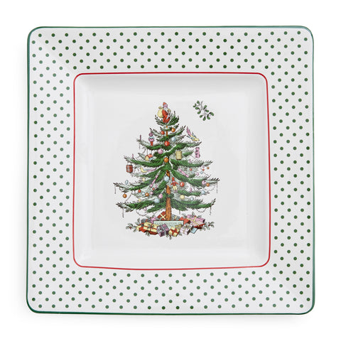 Christmas Tree Polka Dot Square Platter 10
