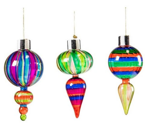 Granny Kitsch Glass Drop  Ornaments-  Set of 3