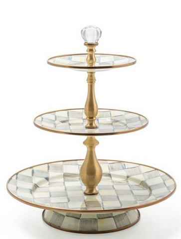 Sterling Check Enamel Three Tier Sweet Stand