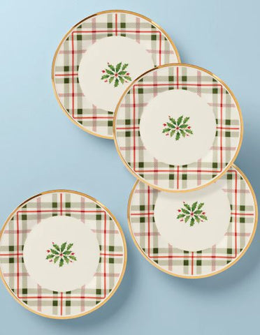 Holiday Plaid Accent Plates Set of 4