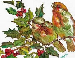 Christmas Holly Birds Tea Towel