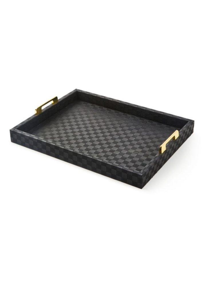 Black Faux Leather Large Tray