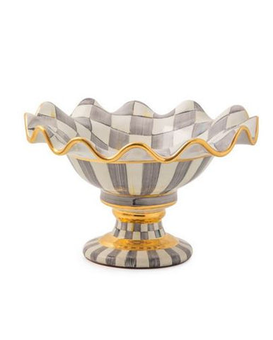 Sterling Check Fluted Ceramic Compote