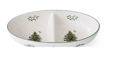 Christmas Tree Large Oval Divided Server