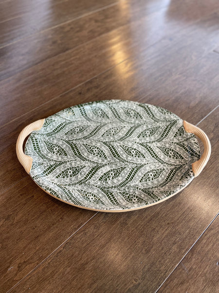 Small Oval Platter w/Handles Paisley Pine Green