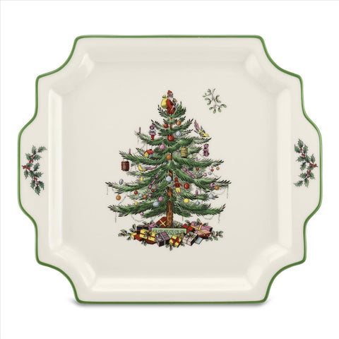 Christmas Tree 12.5 Inch Square Handled Platter