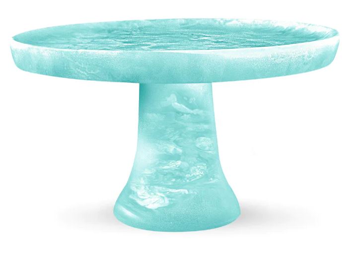 Footed Cake Plate Turquoise Swirl