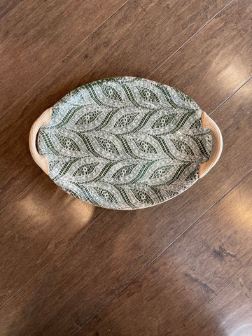Small Oval Platter w/Handles Paisley Pine Green