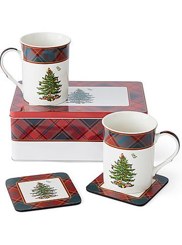 Christmas Tree Tartan Mug and Tin Set