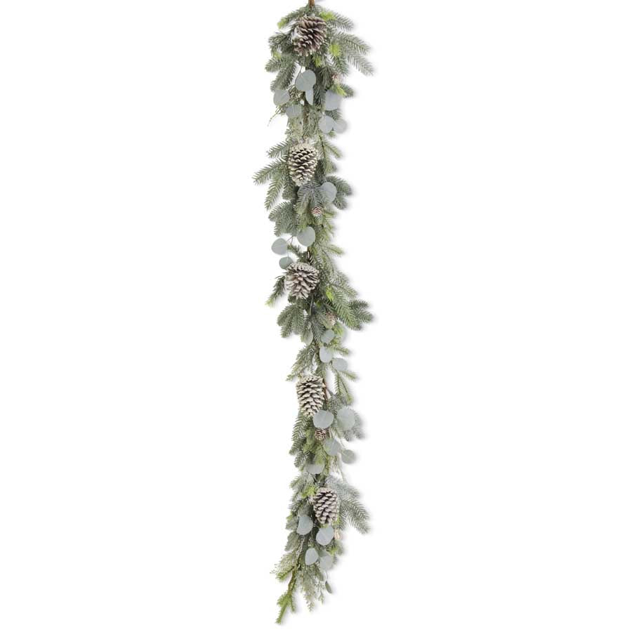 Frosted Fir Pine Garland w/Eucalyptus & Pinecones 72 inch