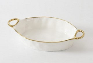 Oval Baking Dish With Gold Handles