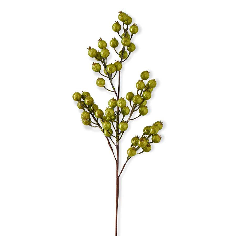Green Crackle Glitter Rosehip Stem 27in