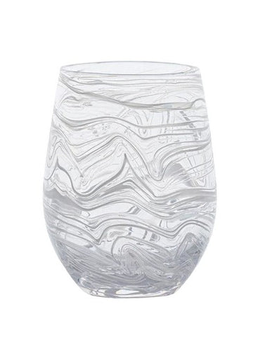 Puro Marbled Stemless Wine Glass - White